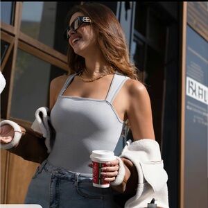 Like New OQQ Green Ribbed Square-Neck Bodsuit